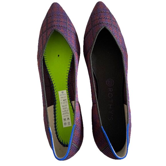 NEW Rothy's 2020 Limited Edition The Point Flats in Cranberry Plaid US Size 11W - Picture 3 of 4